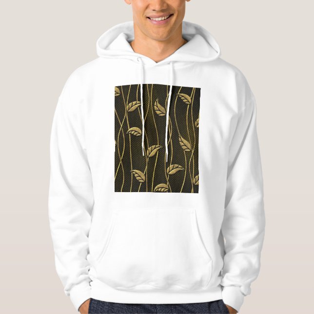 Guld & Black: Löv 3D Struktur. Hoodie (Framsida)