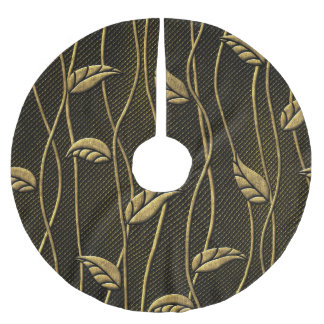 Guld & Black: Löv 3D Struktur. Julgransmatta Borstad Polyester
