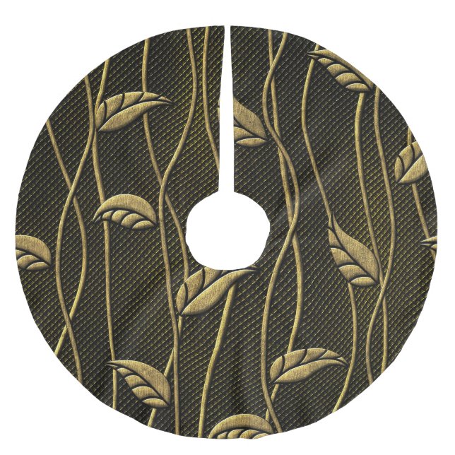 Guld & Black: Löv 3D Struktur. Julgransmatta Borstad Polyester (Framsidan)