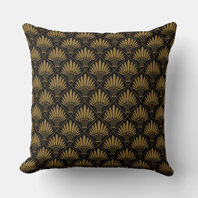 Guld Black Luxury Art Deco Fläkt Mönster Kudde (Framsida)