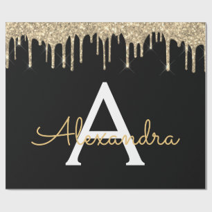 Guld Black Luxury Glitter Glam Monogram Namn Presentpapper