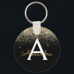 Guld Black Luxury Glitter Monogram Nyckelring<br><div class="desc">Guld och Black Luxury Modern och Elegant Girly Faux Glitter och Gnistra Elegant Keychain. Dessa nyckelkedjor kan anpassas så att de omfattar ditt första och första namn och är en perfekt-,  bachelorette-möhippa eller födelsedagsfest-tjänst.</div>
