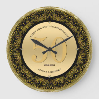 Guld & Black mandala 50 Bröllop årsdag Stor Klocka
