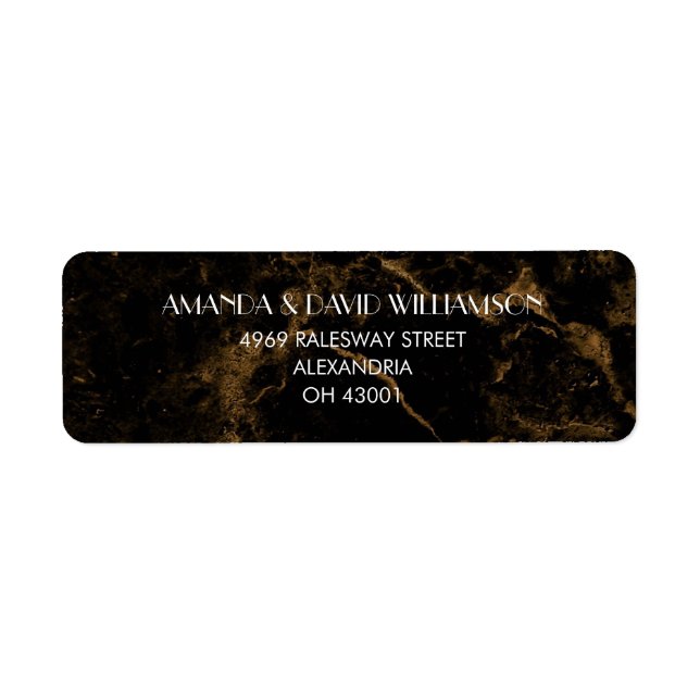 Guld Black Marble Elegant Adress Returadress Etikett (Framsidan)