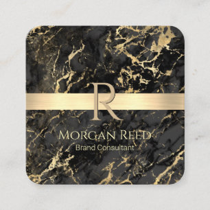 Guld & Black Marble, Guld Pub, Namn Monogram Info Fyrkantigt Visitkort