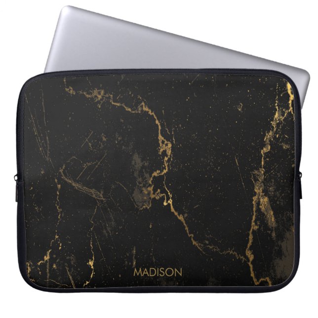 Guld Black Marble Laptop Fodral (Framsidan)