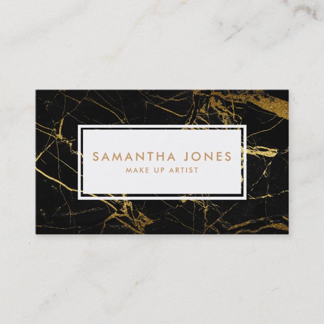 Guld Black Marble Makup Artist Affärskorts Visitkort (Framsida)
