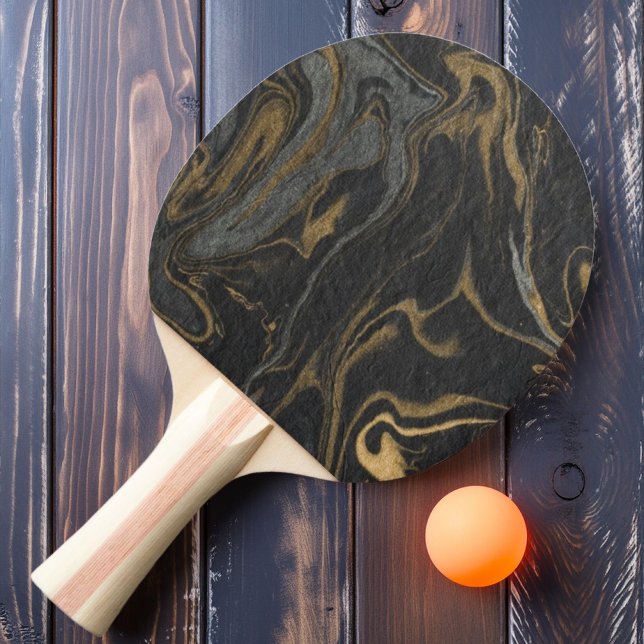 Guld Black Marble Swirl Stone Pingisracket (Skapare uppladdad)