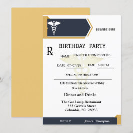 Guld Black Medical Prescription Pad Birthday Inbjudningar