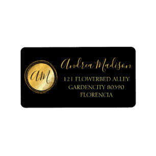 Guld Black, minimal design av metalliskt monogram Adressetikett