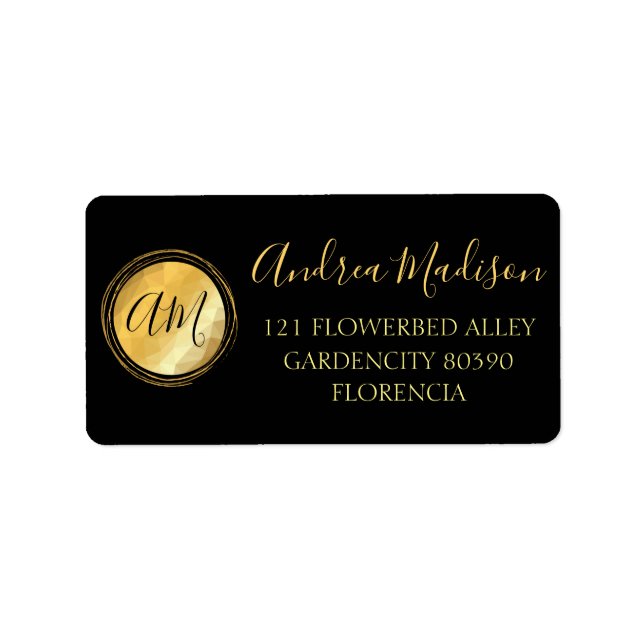 Guld Black, minimal design av metalliskt monogram Adressetikett (Framsidan)