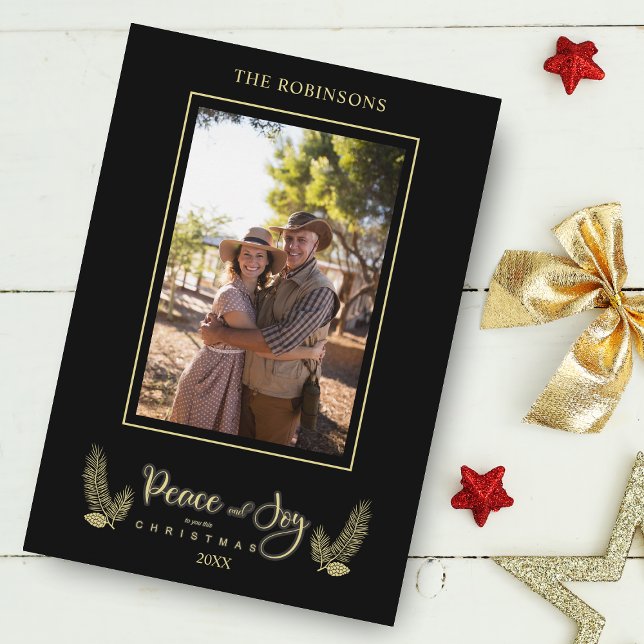 Guld Black Minimalist-Chicen Julfoto-familjen (Skapare uppladdad)