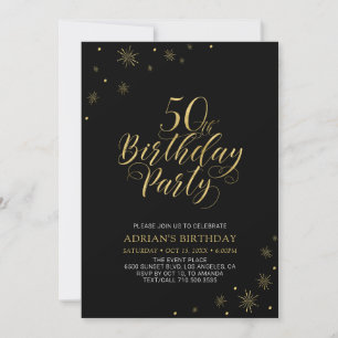 Guld & Black   Modern Chic 50:e Födelsedagsfesten Inbjudningar