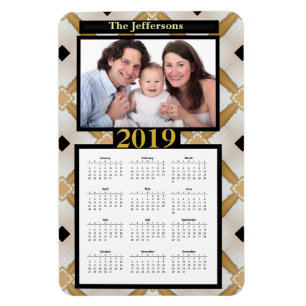 Guld Black Modern Mönster Photo 2019 Calendar Magnet