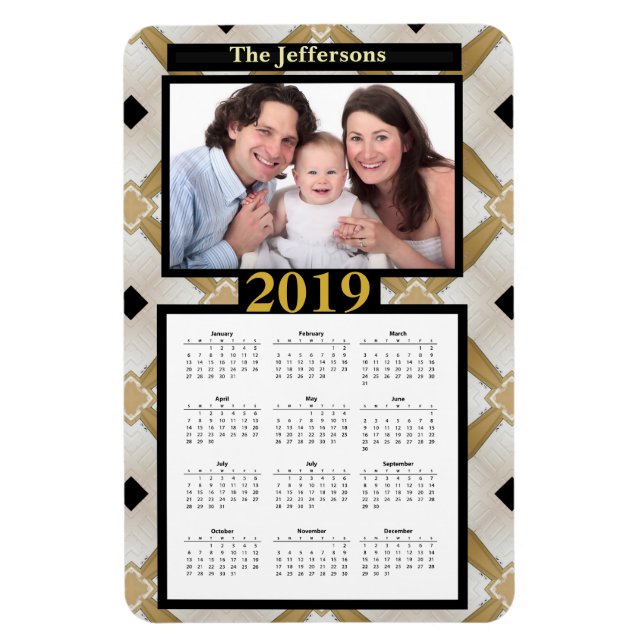 Guld Black Modern Mönster Photo 2019 Calendar Magnet (Vertikal)