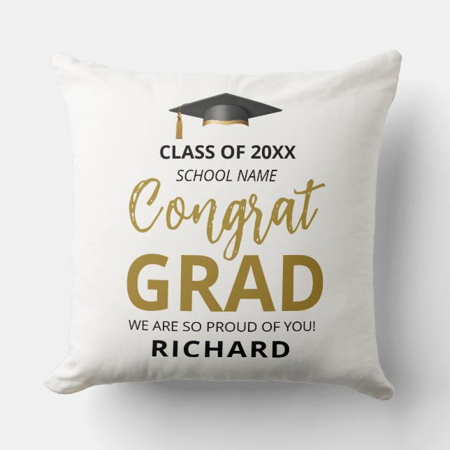 Guld & Black | Modern Studenten Anpassningsbar Gif Kudde (Framsida)