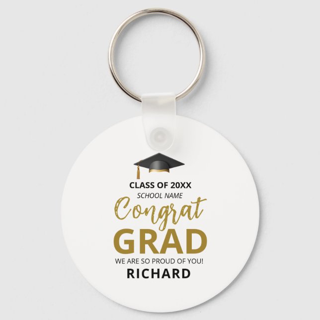 Guld & Black | Modern Studenten Anpassningsbar Gif Nyckelring (Framsida)