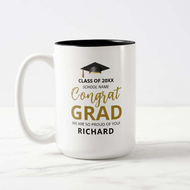 Guld & Black | Modern Studenten Anpassningsbar Gif Två-Tonad Mugg (Vänster)