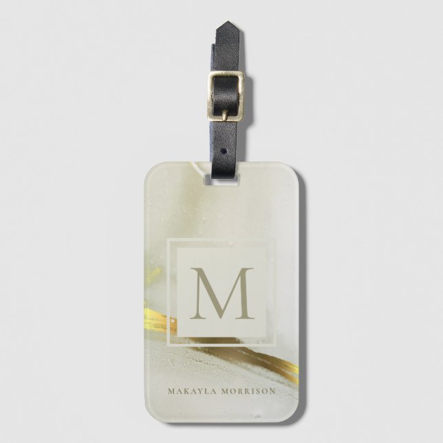 Guld bläck monogram abstrakt hem kontor skola   bagagebricka (Framsida vertikal)