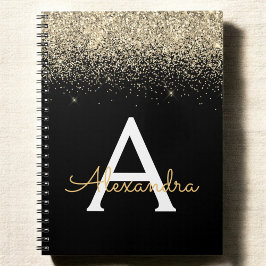 Guld Black Monogram Black Glitter Modern Anteckningsbok
