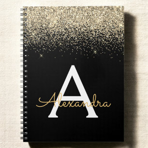 Guld Black Monogram Black Glitter Modern Anteckningsbok