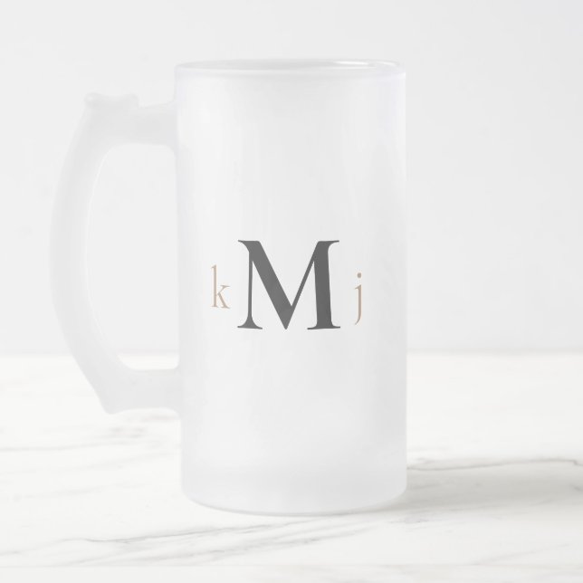 Guld & Black Monogram Bröllop Frostat Ölglas (Vänster)