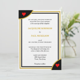 Guld Black Monogram Geometric Bröllop Red Hearts Inbjudningar