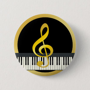 Guld Black Music Symbol Piano Board Clef Notes Knapp