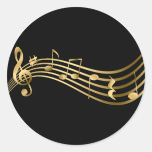Guld&Black Musik noter Treble Clef-Elegant Runt Klistermärke