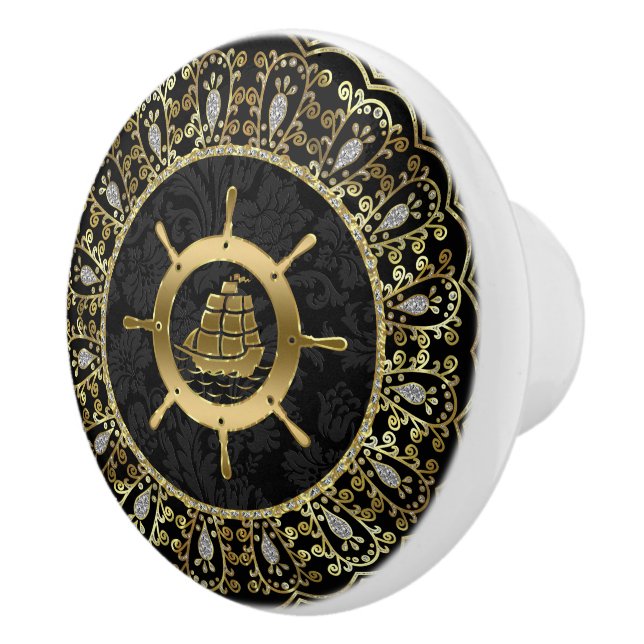 Guld & Black Nautical Boat & Ornate Ram Knopp (Höger)