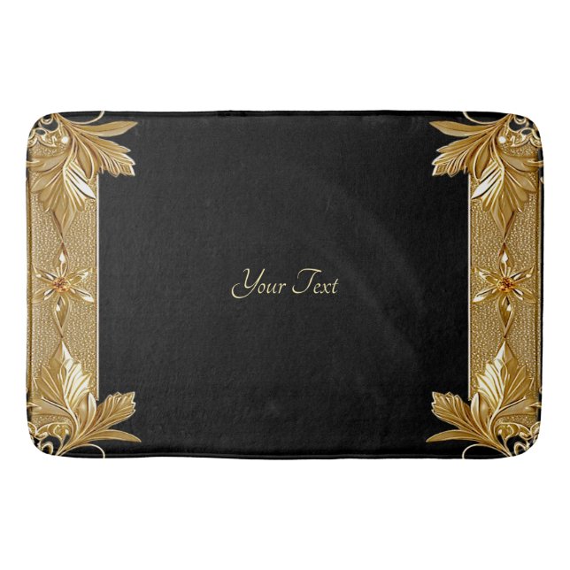 Guld Black Ornate Blommigt Bath Mat Badrumsmatta (Framsidan)