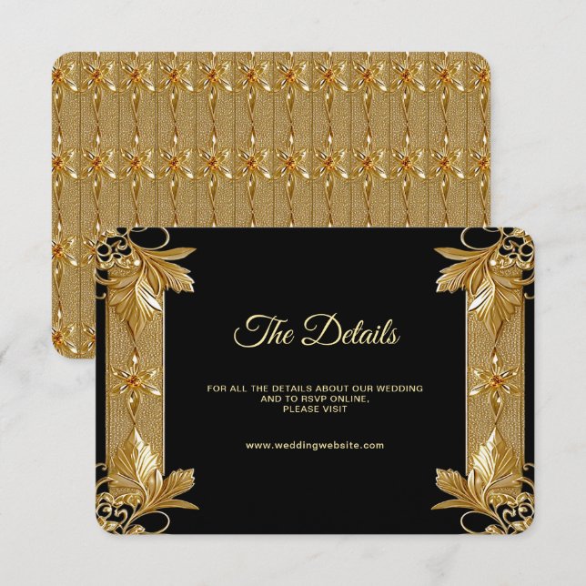 Guld Black Ornate Blommigt-detaljkopplingskort Tilläggskort (Fram/baksida)