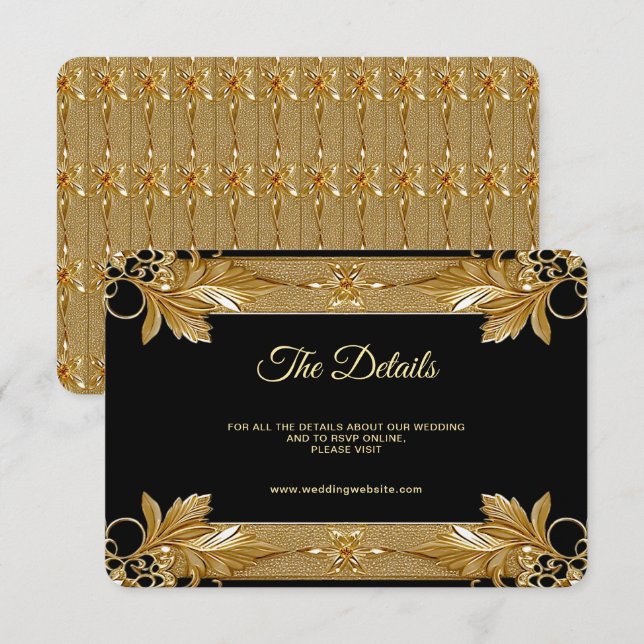 Guld Black Ornate Blommigt-detaljkopplingskort Tilläggskort (Fram/baksida)