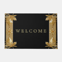 Guld Black Ornate Blommigt Doormat