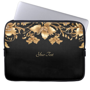 Guld Black Ornate Blommigt Laptop sleeve