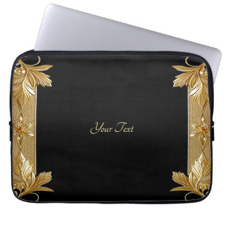 Guld Black Ornate Blommigt Laptop sleeve