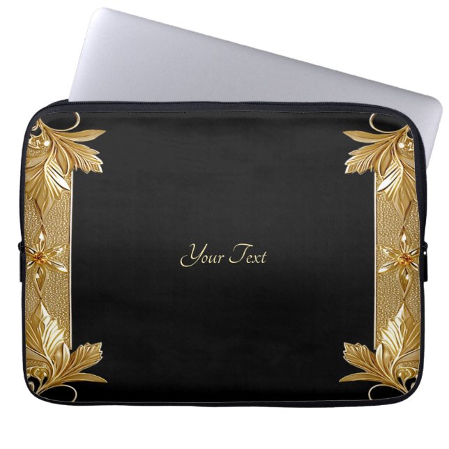 Guld Black Ornate Blommigt Laptop sleeve (Framsidan)