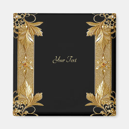 Guld Black Ornate Blommigt Magnet