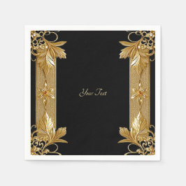 Guld Black Ornate Blommigt Napkins Pappersservett