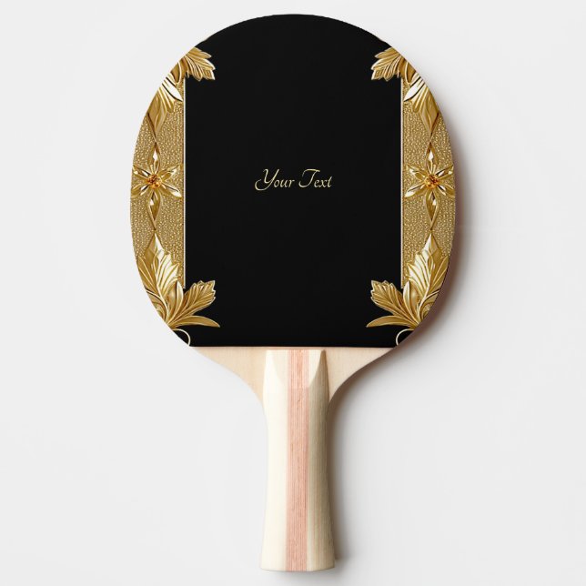Guld Black Ornate Blommigt Ping Pong Paddle Pingisracket (Framsidan)