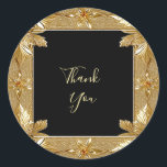 Guld Black Ornate Blommigt Sticker Runt Klistermärke<br><div class="desc">Snygg Guld Black Ornate Blommigt Sticker</div>
