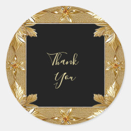 Guld Black Ornate Blommigt Sticker Runt Klistermärke