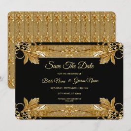 Guld Black Ornate-Blommigten Spara datum Datumet