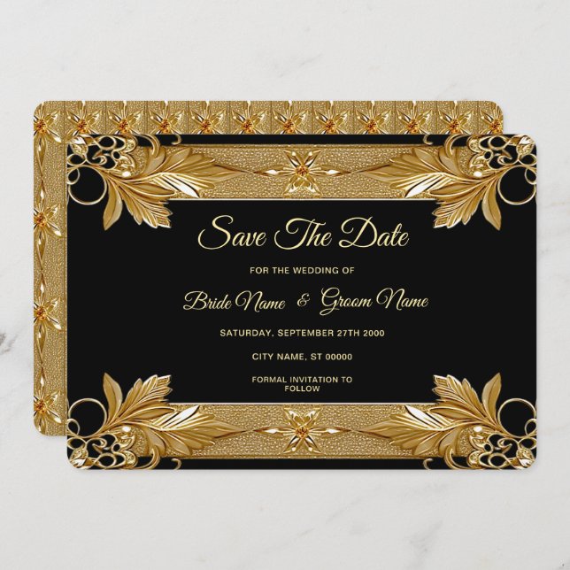 Guld Black Ornate-Blommigten Spara datum Spara Datumet (Fram/baksida)