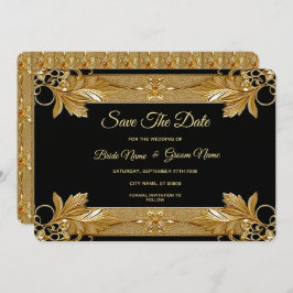 Guld Black Ornate-Blommigten Spara datum Spara Datumet