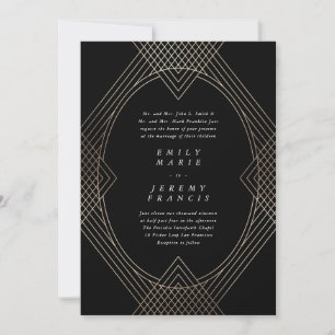 Guld Black Oval Geometric Simple Modern Gatsby Inbjudningar