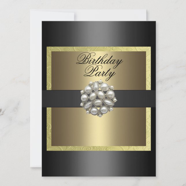Guld & Black Pearl Design Birthday-inbjudan Inbjudningar (Framsida)