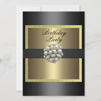 Guld & Black Pearl Design Birthday-inbjudan Inbjudningar