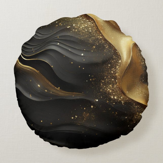 Guld Black Prinkle Rund Kudde (Baksidan)