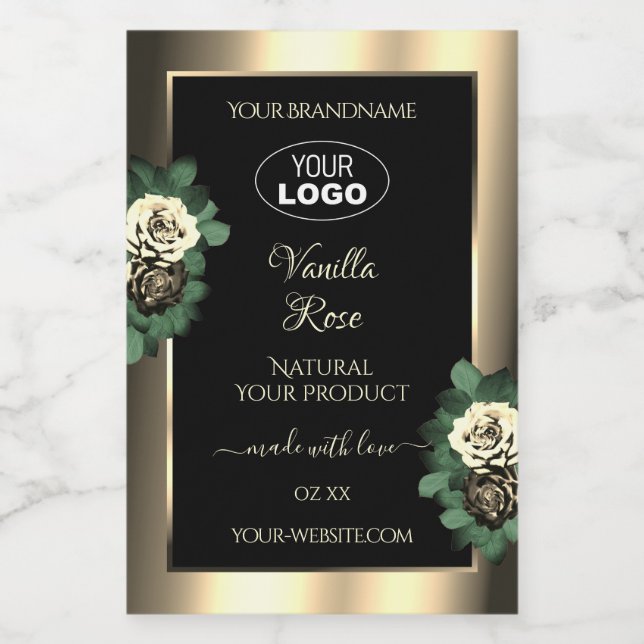 Guld Black Product Labels Blommigt Cream Ro Logoty Mat Etikett (Singel etikett)